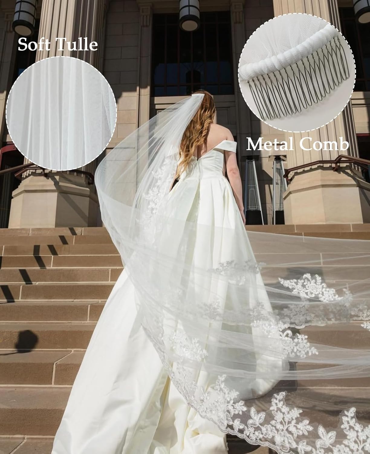 Cathedral Long 3M Wedding Bridal Lace Veil Floral with Comb for Bride - Image 5