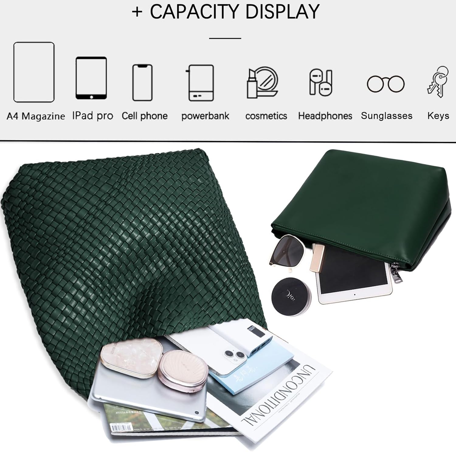 Women Vegan Leather Hand-Woven Tote Handbag Fashion Shoulder Top-handle Bag All-Match Underarm Bag with Purse - Image 4