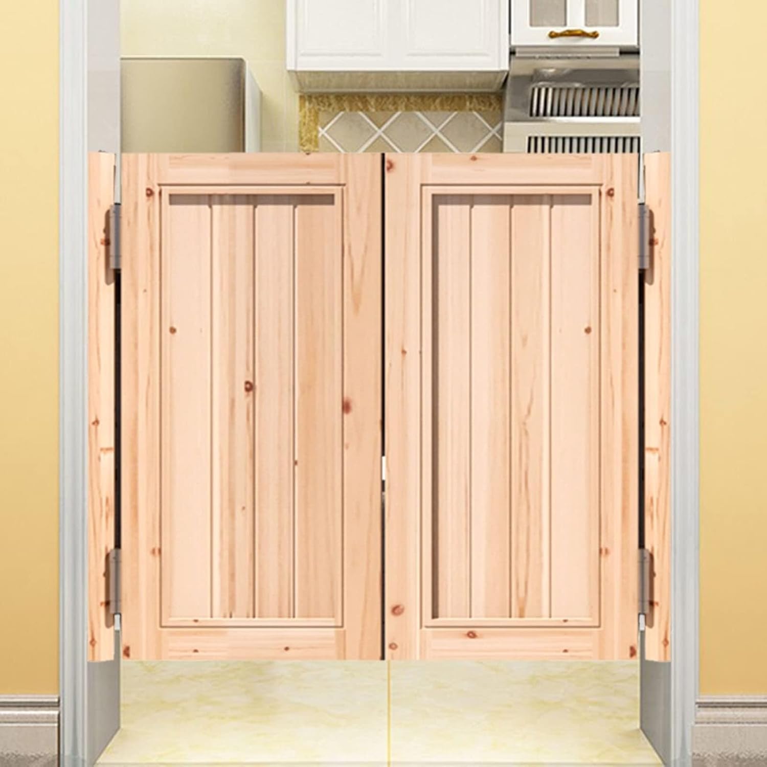 Wood Shutters Swinging Doors for Kitchen/ Doorway/ Bathroom/ Cafe, 24 28 32 36 40 43 48 52 56 60 Inch Wooden Corridor Cowherd Partition Door Auto Close, Easy to Install ( Size : W85xH80cm(33x31in) )