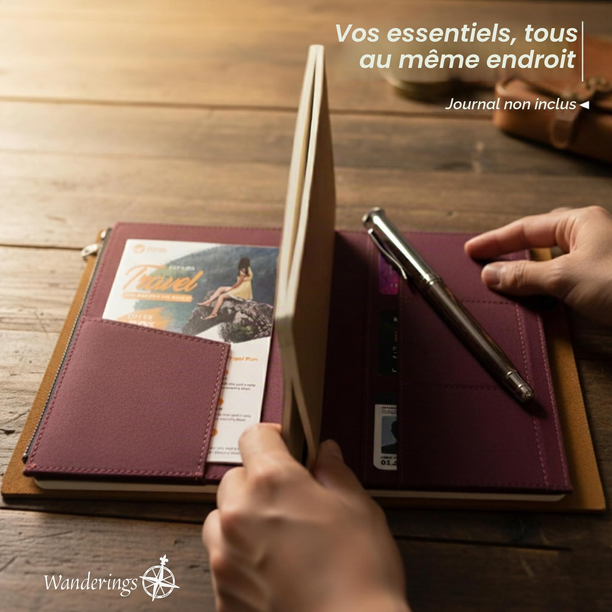 WANDERINGS Étui À Fermeture Éclair Avec Fentes Pour Cartes Pour Carnets De Voyage – Format A5 14x21 cm – Tissu En Coton 100% Durable – Accessoire Pour Planificateurs Et Journaux Rechargeables