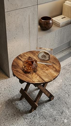 SAHARO CREATIONS Wooden Folding Side Table with Designer Decorative Table Lamp | Compact Bedside Table with Elegant Floral...
