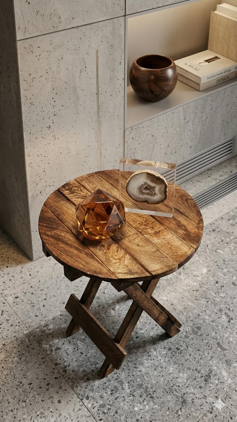 SAHARO CREATIONS Wooden Folding Side Table with Designer Decorative Table Lamp | Compact Bedside Table with Elegant Floral... - Review, Price and Buying Guide