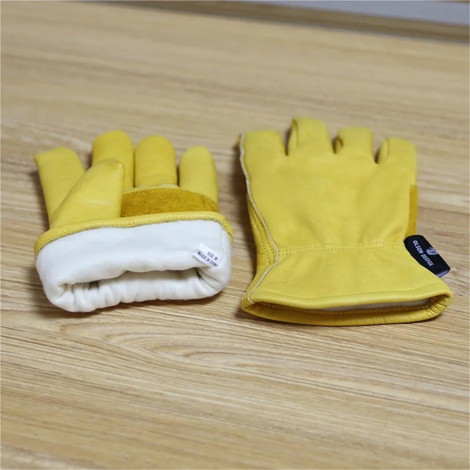 Generico Guanti da lavoro in pelle bovina foderati in pile | Guanti termici invernali in pelle for uomini e donne for lavori con tempo freddo(2 pairs,L)