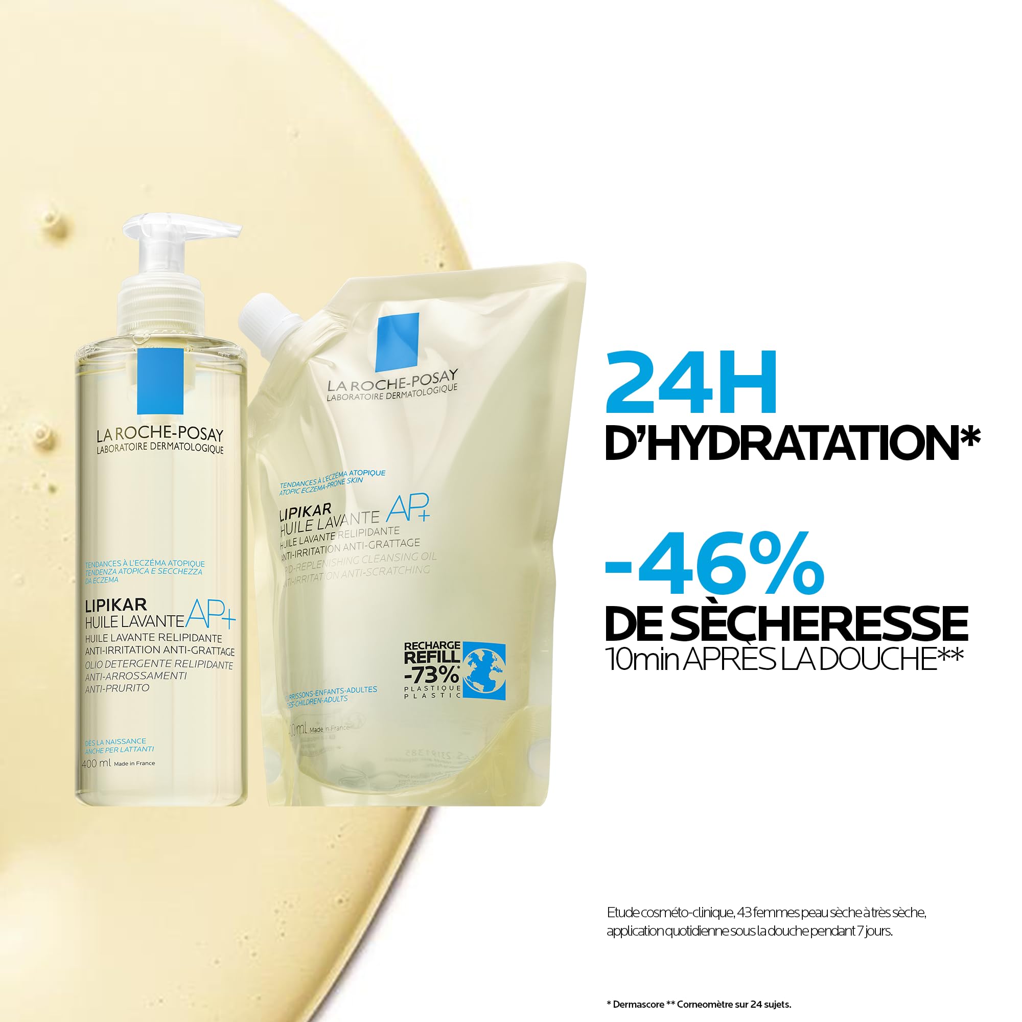 La Roche-Posay | Lipikar Huile Lavante AP+ Huile de douche | Nettoie en douceur | Anti-irritations | Pour peaux normales, sèches & atopiques | Dès la naissance | 400ml + éco-recharge de 400ml