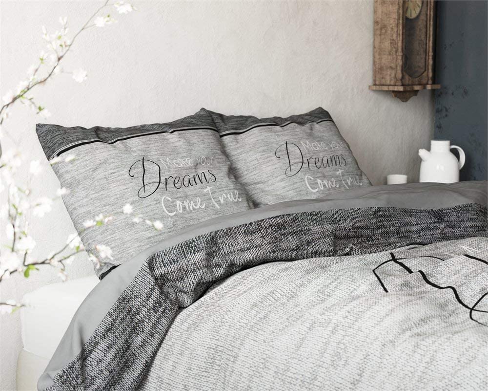 SleepTime Funda Nórdica 100% Algodón, True Dreams, Gris, Cama 150, 240cm x 220cm, con 2 Funda de Almohada de 60cm x 70cm