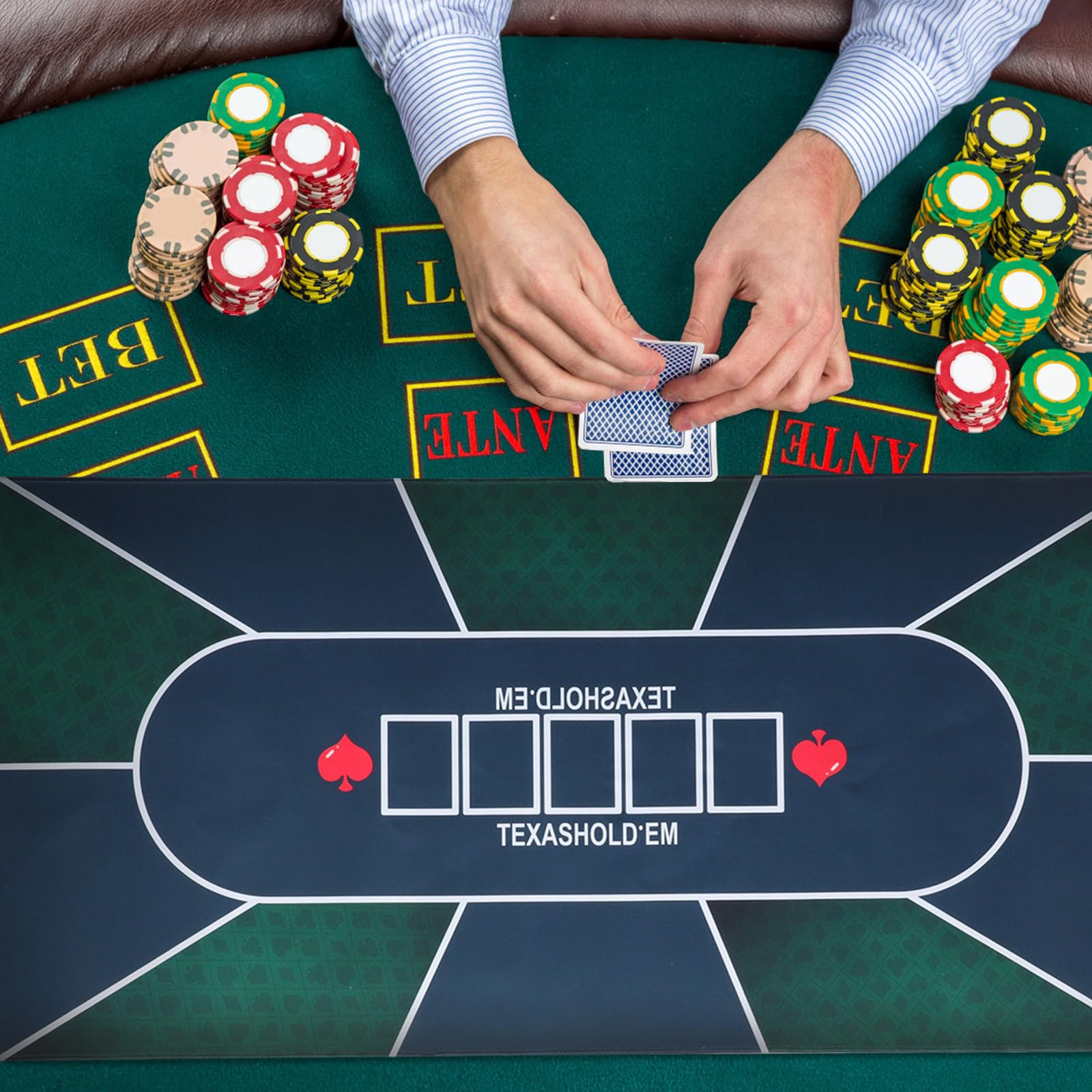 Mipcase Pokermatte aus Gummi Rechteckig Weiche Spielmatte mit Schalldämmung Klassisches Druckmuster für Poker und Brettspiele