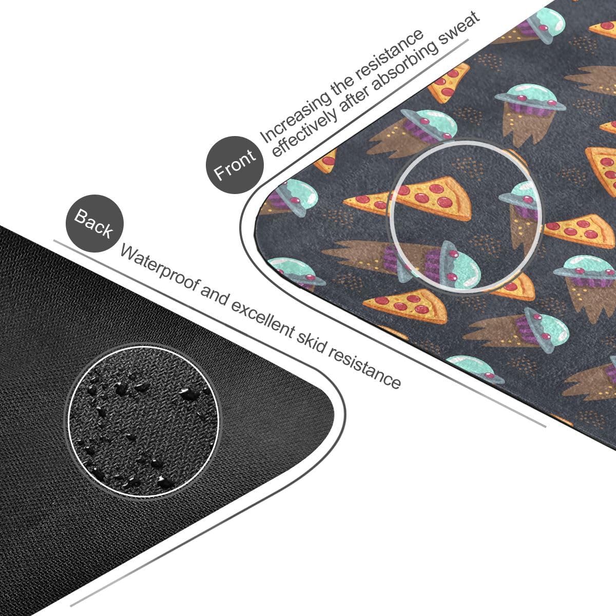 ALAZA Pizza Spaceship Pattern Yoga Mat Non Slip Fitness Exercise Mat, Workout Mat for Yoga, Pilates and Floor Exercises