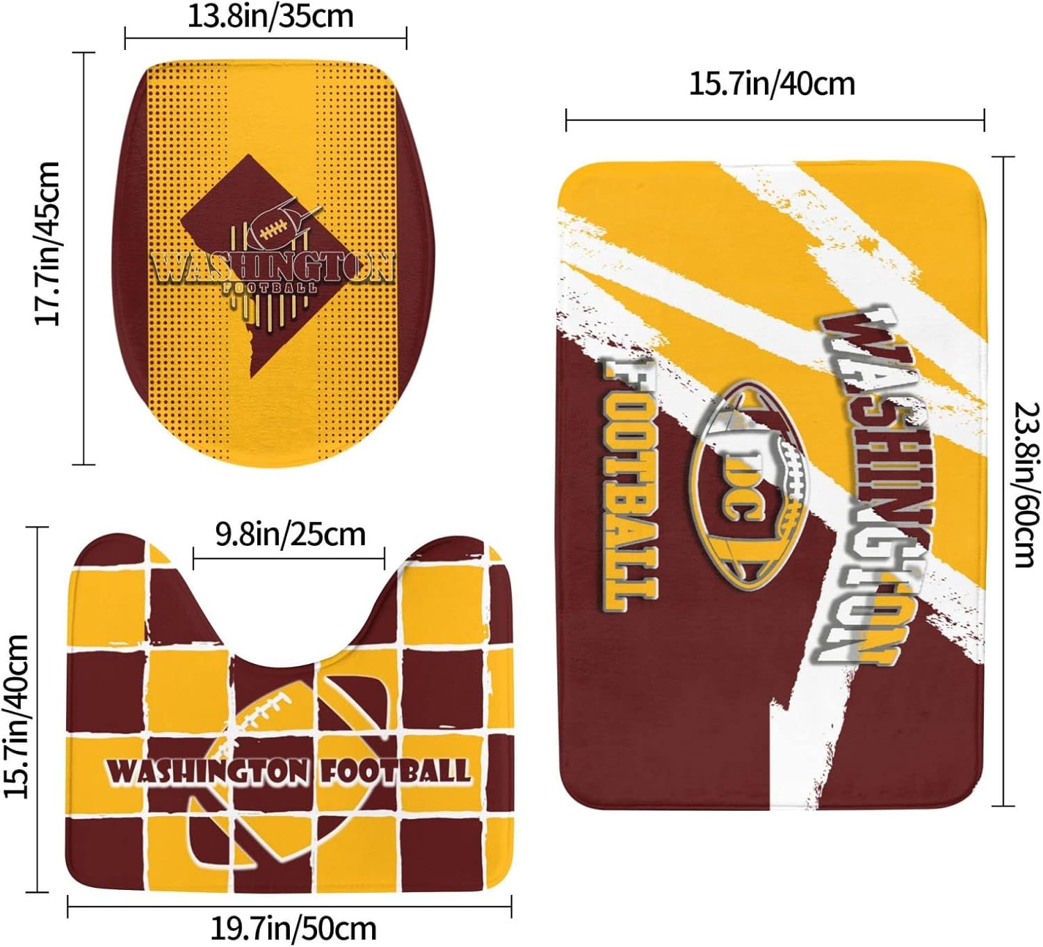 Washington Bathroom Rug Mats Football Sports Fans Non-Slip Bath Rug Toilet Seat Cover Washable Bathroom Mat Set of 3