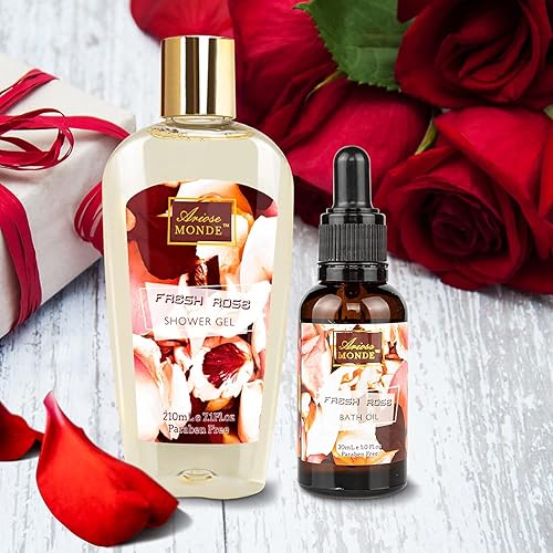 Miniatura 8 de Juego de regalo para baño y cuerpo para mujeres y hombres, 10 cestas de regalo de spa con aroma a rosa fresca, incluye gel de ducha, baño de