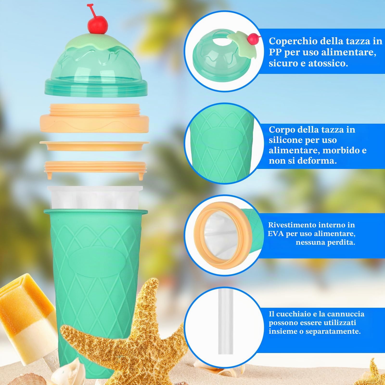 2 Pezzi Slushy Cup, Cuppa Frullato Congelato in Silicone con Cannuccia e Cucchiaio 2 in 1, Fai Da Te