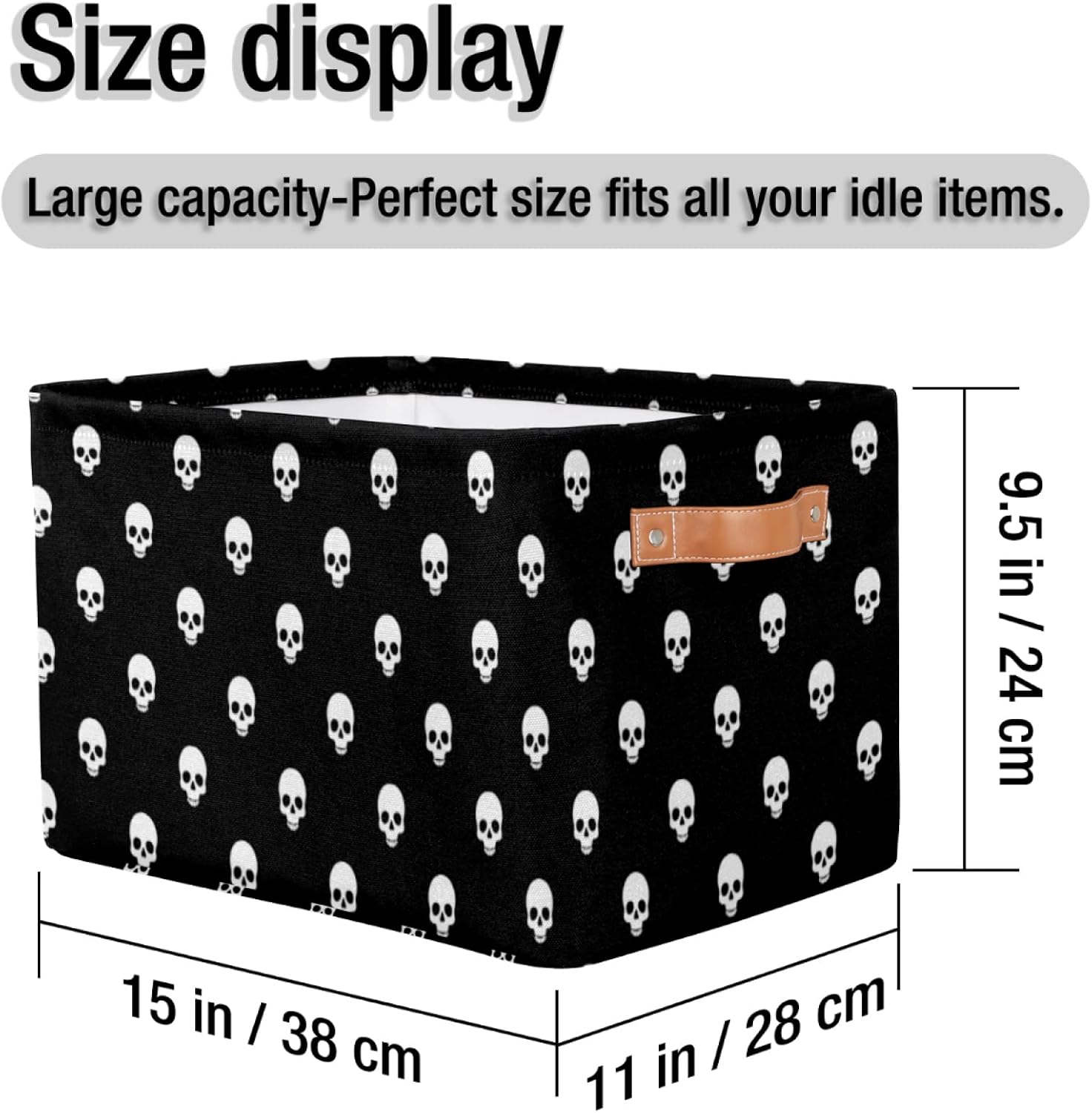 AUUXVA Skull Skeleton Pattern Storage Bin Basket with Handle Collapsible Fabric Laundry Storage Cube Container Box for Home Office Closet Shelves 2 Pack image 4