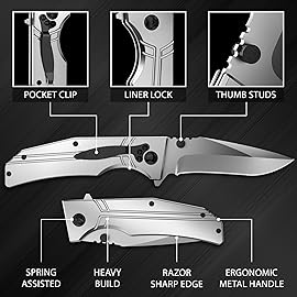Pocket Knife for Men Women - 3.5 Sharp Folding Blade with Aluminum Handle Pocket Clip - Gray Stylish Knives for Camping Survival Work EDC - Birthday Gifts Ideas for Dad Husband Boyfriend 140106