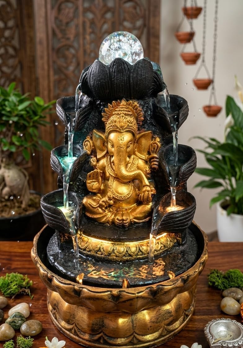 AAHNA Lord Ganesha Water Fountain with LED Crystal Ball Indoor Tabletop Waterfall Fountain for Home Decor Pooja Room Living Room Office Desk Decorative Showpiece Gift Item-image-27