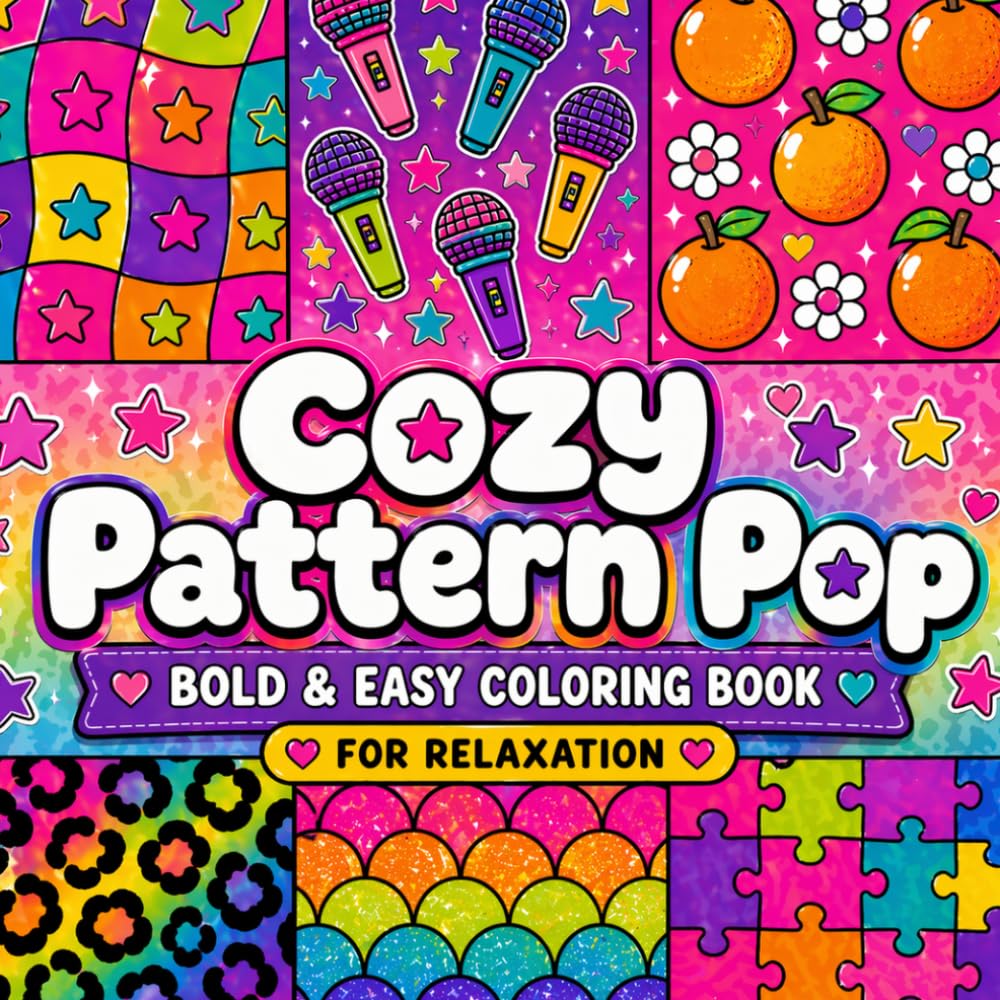 Cozy Pattern Pop: Bold and Easy Coloring Book for Relaxation and Stress Relief