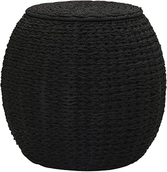 Household Essentials Round Handwoven Water Hyacinth Barrel Wicker Storage Basket Side Table, Black