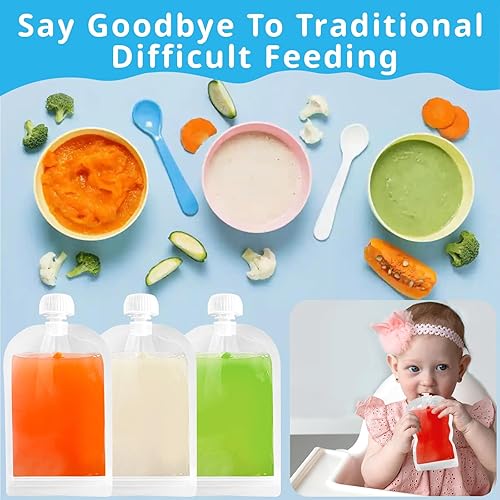 Miniatura 4 de Newmemo Juego de 6 bolsas reutilizables para alimentos para bebés, para puré de manzana, yogur, batido, bolsa de puré de frutas, estación de