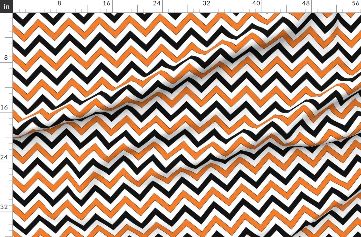 Spoonflower Fabric - Orange Chevrons Retro Classic White Black Line Halloween Printed on Organic Cotton Sateen Fabric by The Yard - Sewing Quilting Apparel Home Decor