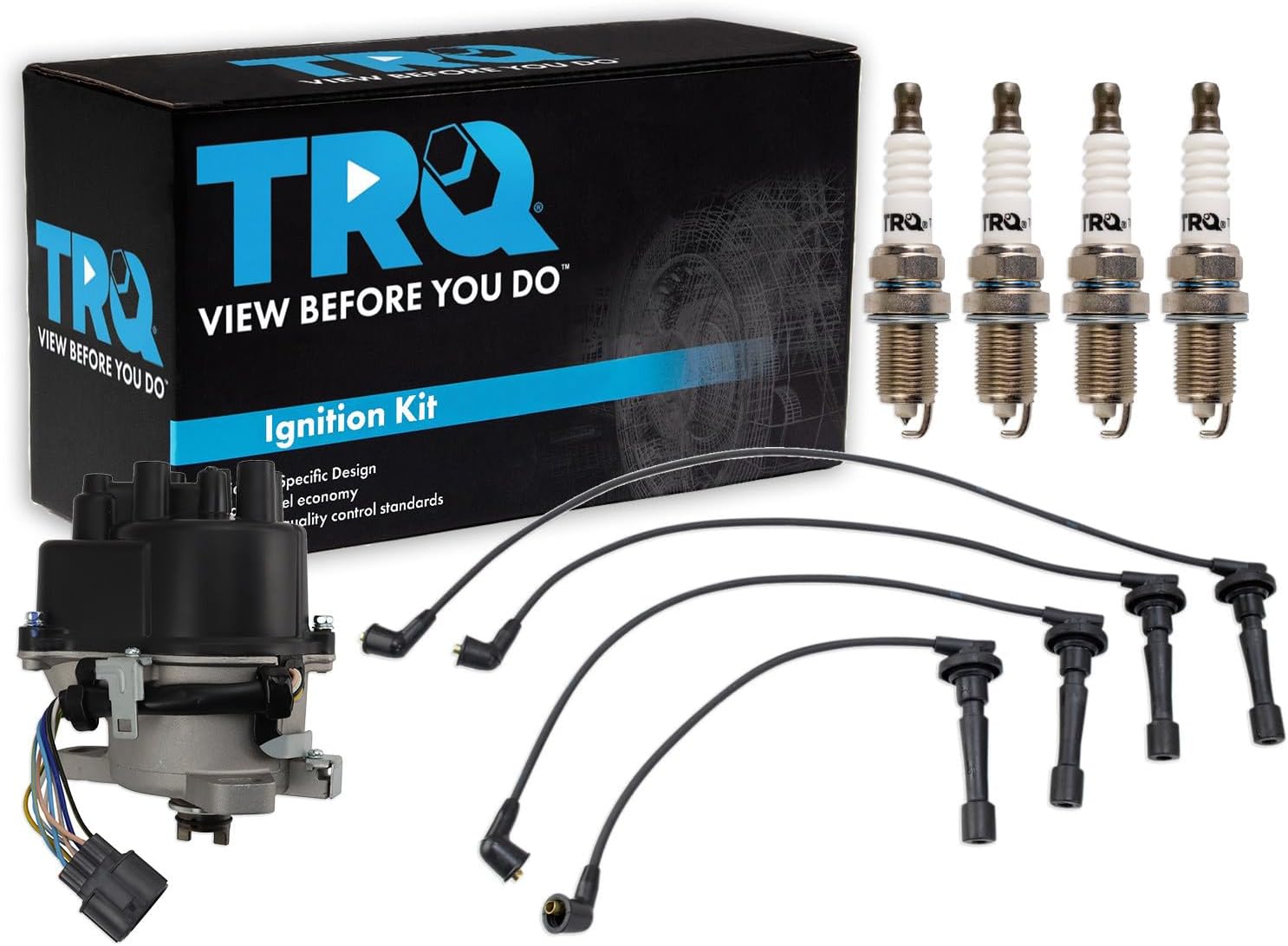 TRQ Ignition Coil and Spark Plug Kit 6 Piece Distributor Spark Plug Wires Compatible with 1997-1998 Honda CR-V