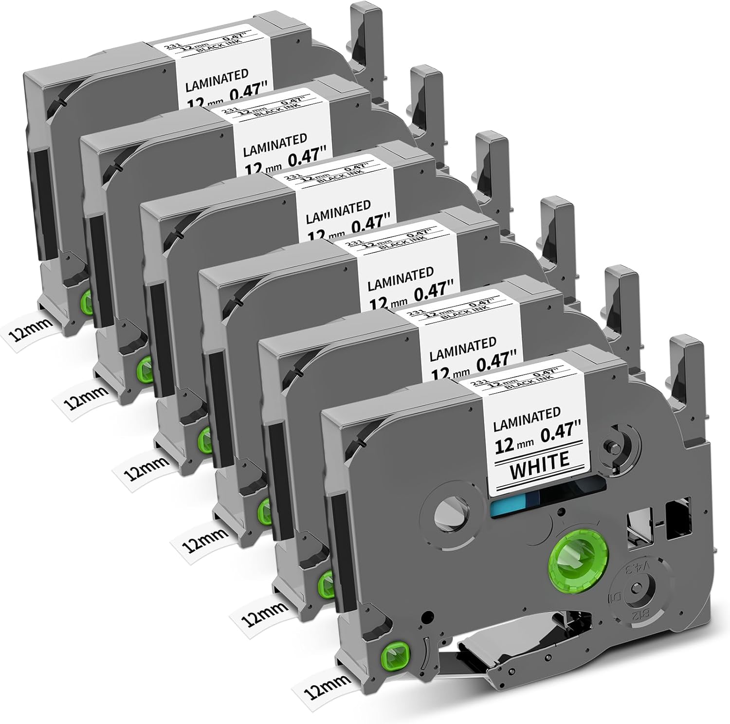 COLORWING Replace for Brother Label Maker Tape TZ 12mm 0.47 Laminated White TZe-231 TZe231 P Touch Label Tape 1/2" x 23' for Brother PTouch PT-D210 D220 H110 D400 D610 1280, Black on White, 6Pk