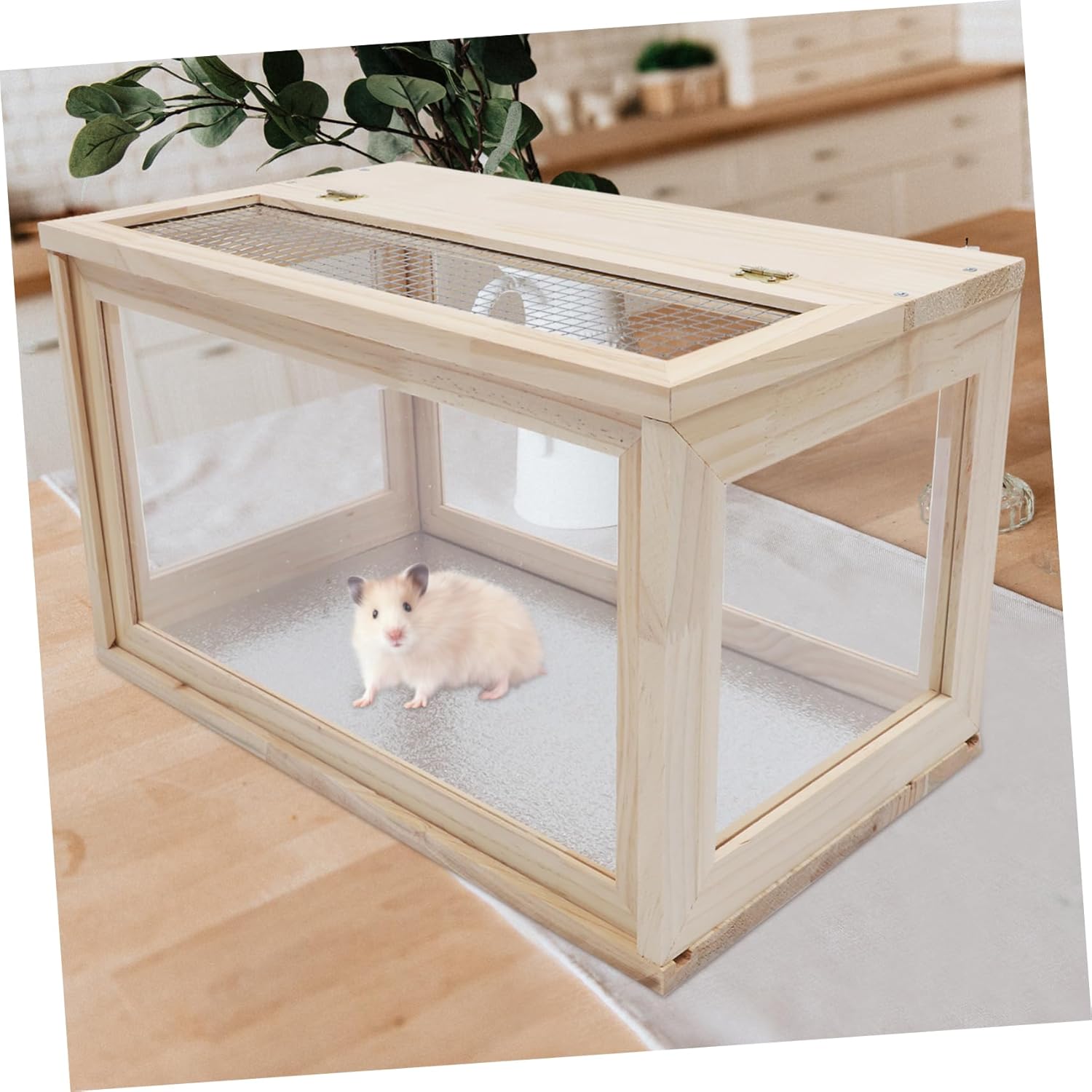 HANABASS Wooden Hamster Cage Acrylic Design Small Animal House Ventilated Habitat for Hamsters Gerbils and Mice