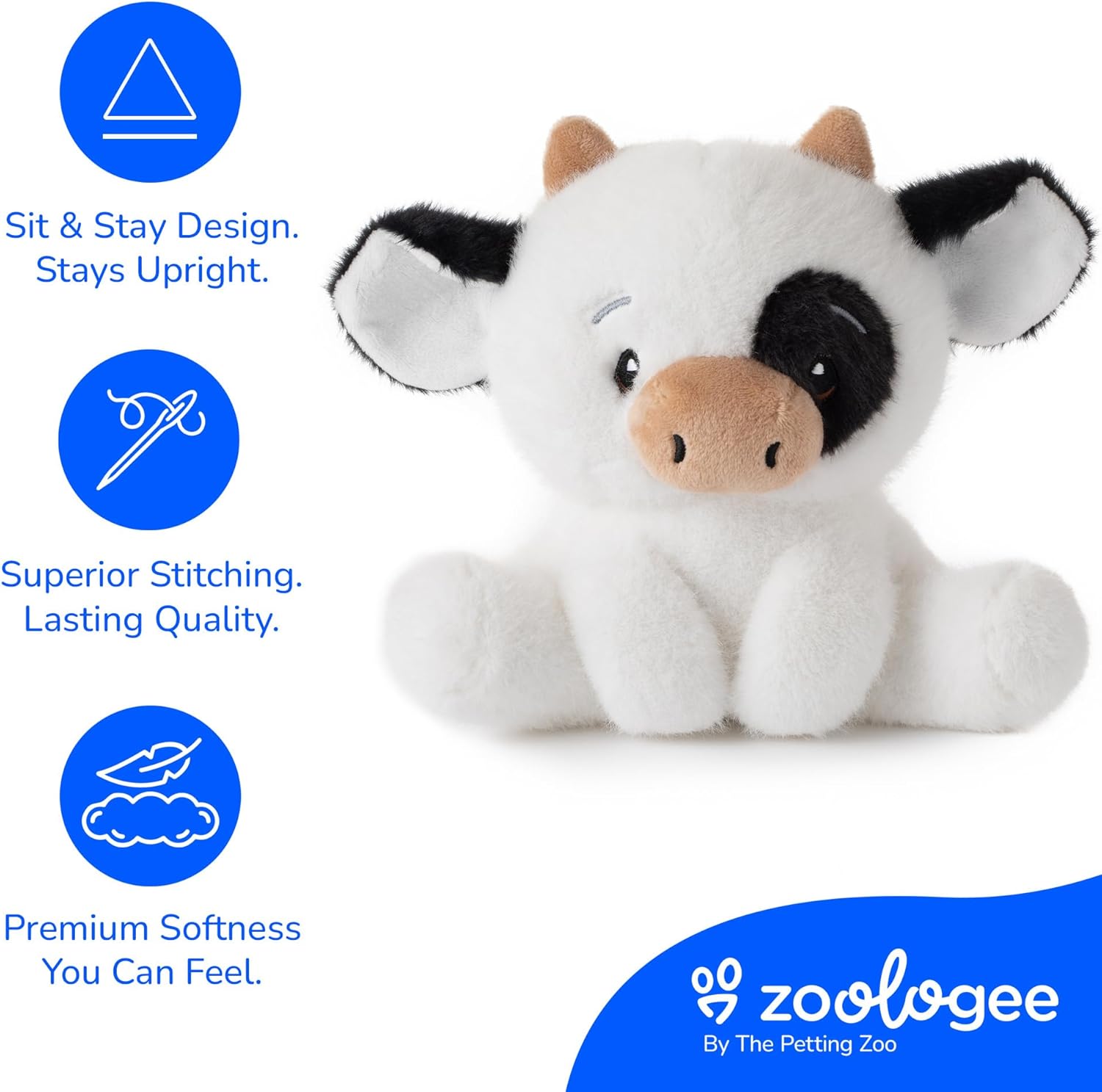 The Petting Zoo Cow Stuffed Animal Plushie, Gifts for Kids, Snugletz Zoologee Plush Toy, 7 in