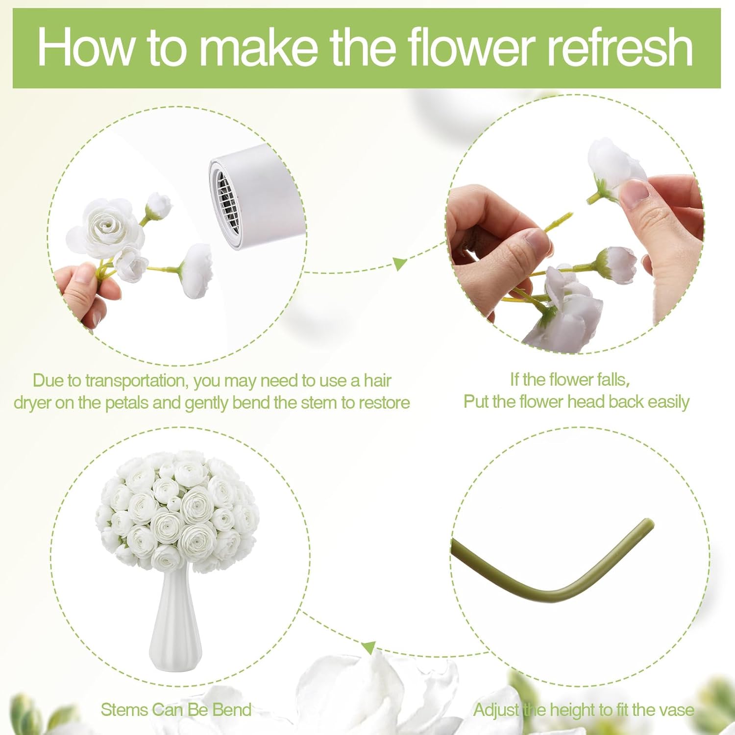 Giegxin 48 Pcs Ranunculus Artificial Flower,Real Touch Peonies Artificial Flower Silk Faux DIY Bouquet for Wedding Bridal Shower Valentine Centerpieces Arrangements Home Decorations(White) - Image 3