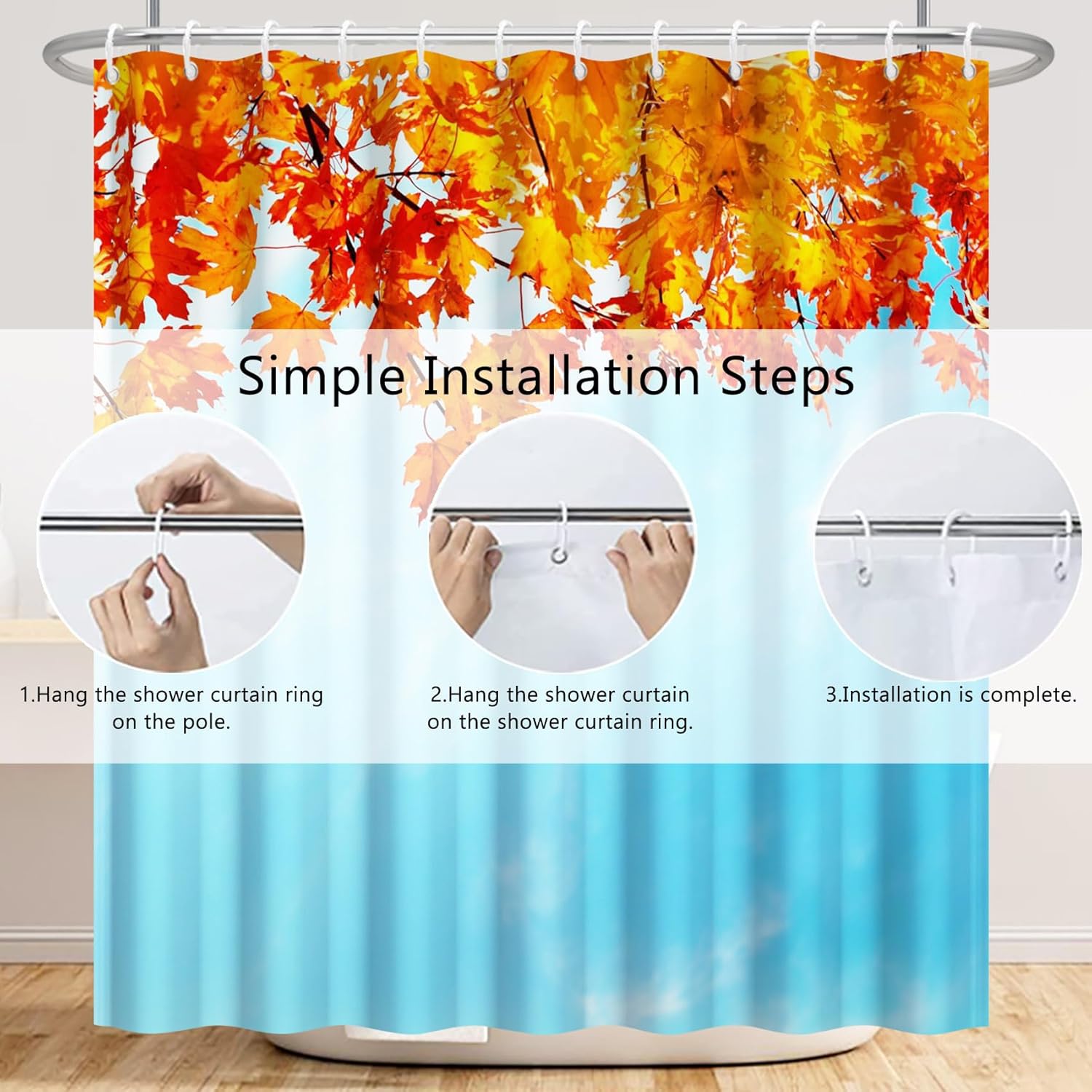 Renaiss 72x72 Inches Fall Shower Curtain Autumn Maple Leaves Yellow Orange Leaf Farmhouse Fabric Shower Curtains Set for Bathroom Decor Thanksgiving Harvest Bath Curtain Waterproof with Hooks