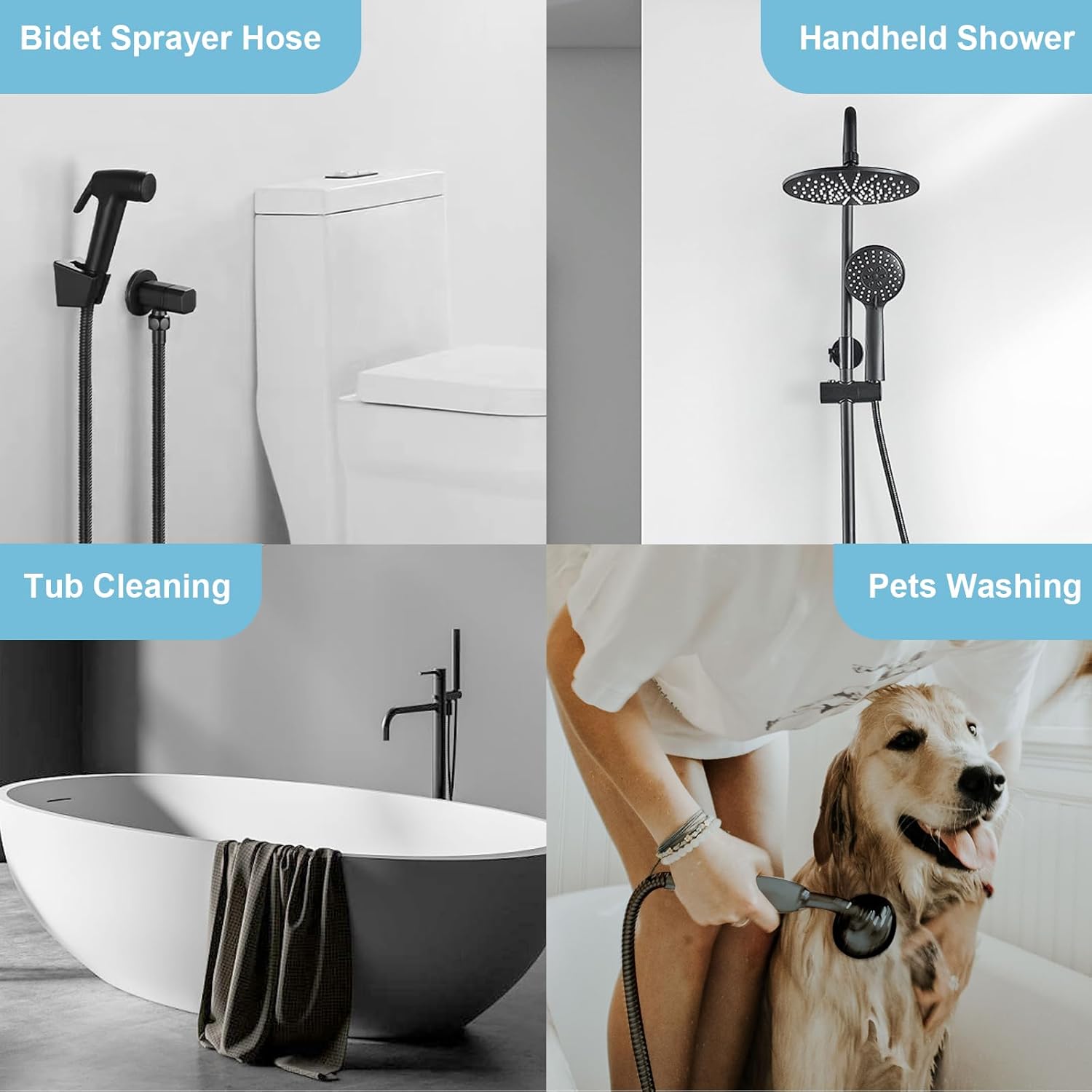 OFFO Shower Hose, 120 in Bidet Hose High Pressure Explosion Proof for Bidet Sprayer Stainless Steel Electroplating with Woven Inner Tube, Matte Black