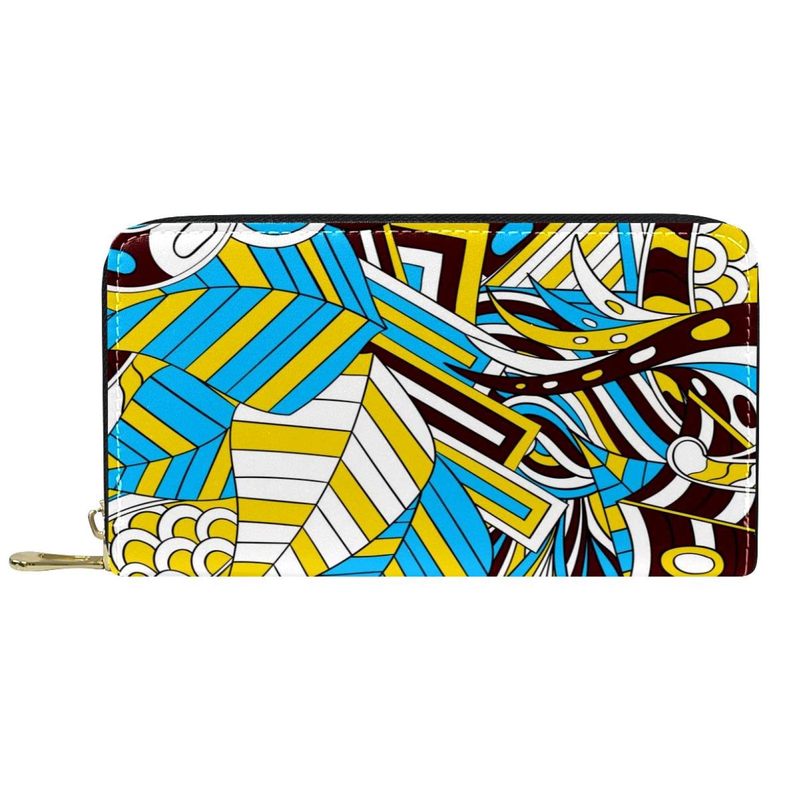 Cartera de cuero con cremallera y patrón abstracto, Varios colores, 20.5x2.5x11.5cm/8.07x1x4.53 in, Classic