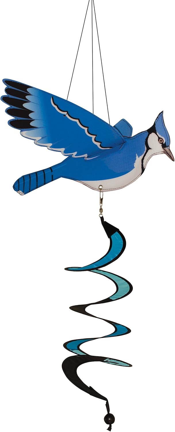 In the Breeze 4981 — Blue Jay Twister — Unique Outdor Hanging Bird Decoration Spinner for Porches, Patios, Decks