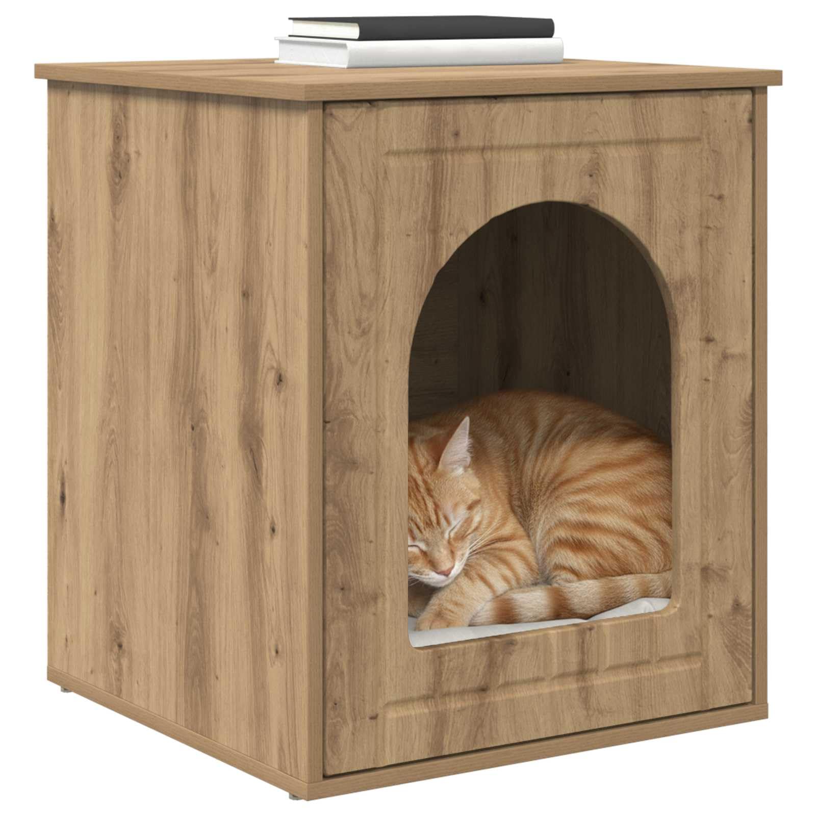 vidaXL Casa para Gatos Roble Artesanal 53 x 52 x 62 cm, Guarida Moderna para Gatos, Rincón Acogedor, Refugio Duradero, Hogar Estilo Compacto
