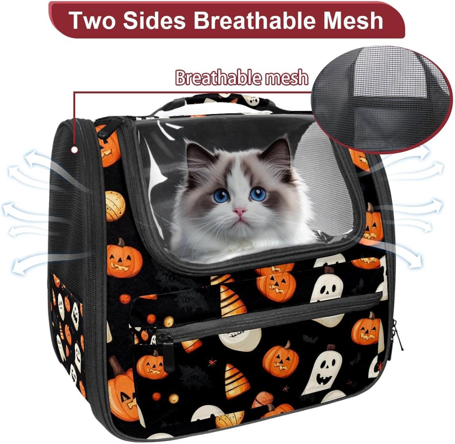 Portable Travel pet Backpack Carrier Hamster Bag Small Dog cat Carrier Breathable Hang Bag, Halloween