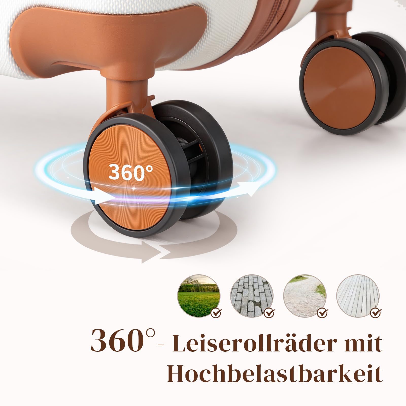 LEADZM Kofferset 4 teilig Hartschale, Koffer Set 4 stück aus ABS, Reisekoffer mit Rollen Groß, Handgepäck, Hartschalenkoffer Groß, Koffer & Trolleys (Beige-Braun)