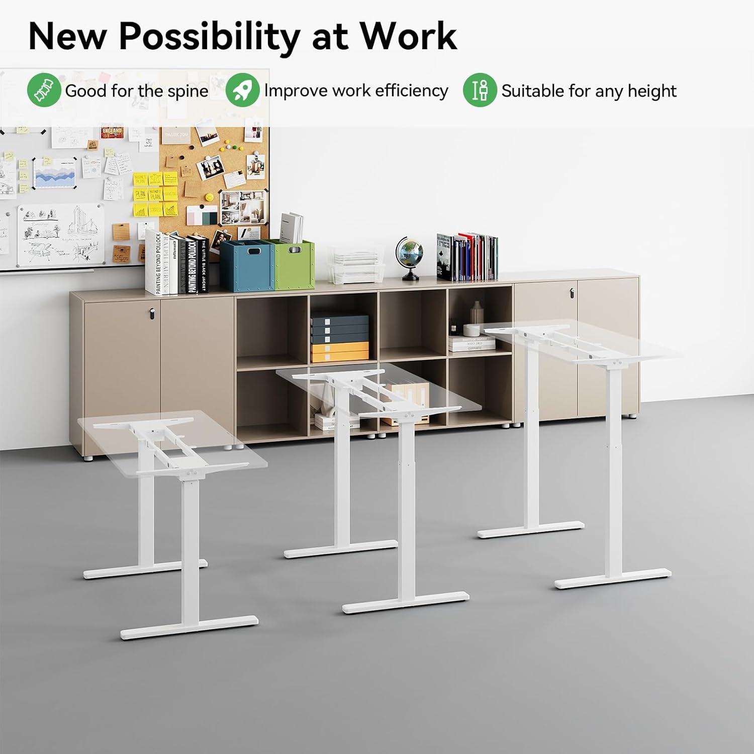 Dual Motor Electric Standing Desk Frame,Adjustable height and length,The maximum size it can accommodate is 63*28 inches for the tabletop,3 Preset Heights,Rated for 264 pounds of weight.White