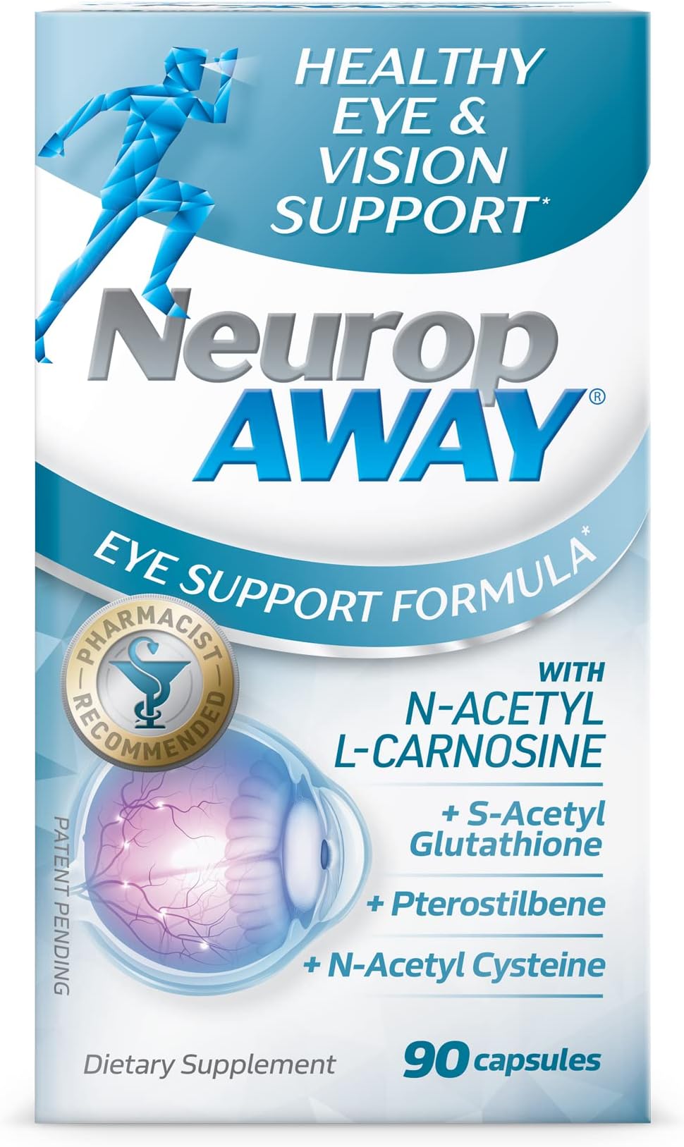 NeuropAWAY Eye Support Supplement 90CT with Lutein N-Acetyl L-Carnosine S-Acetyl Glutathione N-Acetyl Cystiene Pterostilbene Lycopene Zeaxanthin to Support Healthy Vision