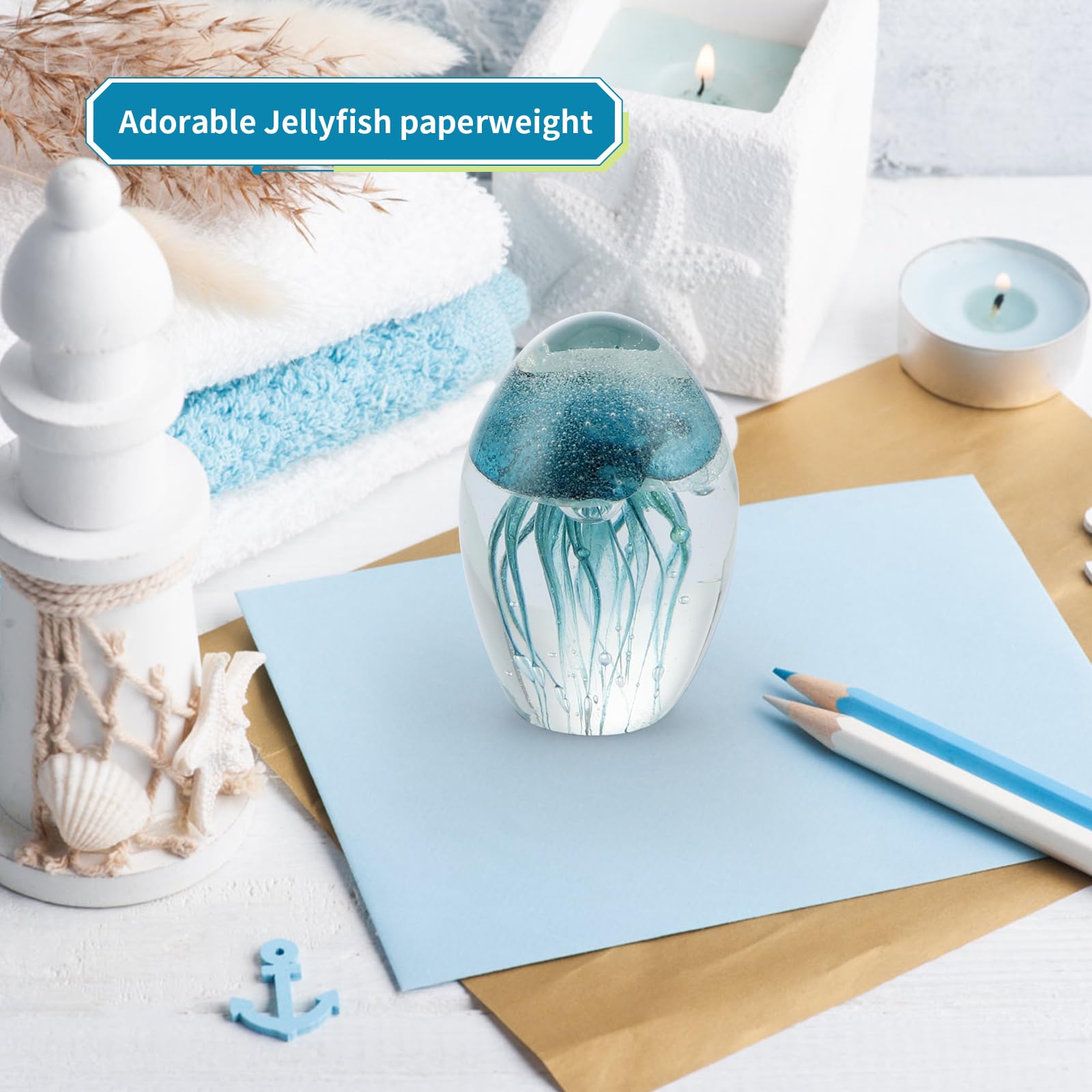 Skelang Adorno Figura de Vidrio, Pisapapeles de Vidrio, Figura de Medusa de Vidrio para Casa, Oficina, Fiesta y Regalo (Turquesa)