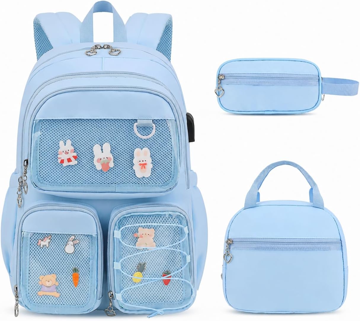  3PCS Girls Backpack Set - Kawaii Ita Backpack Pins with Lunch Bag thumbnail