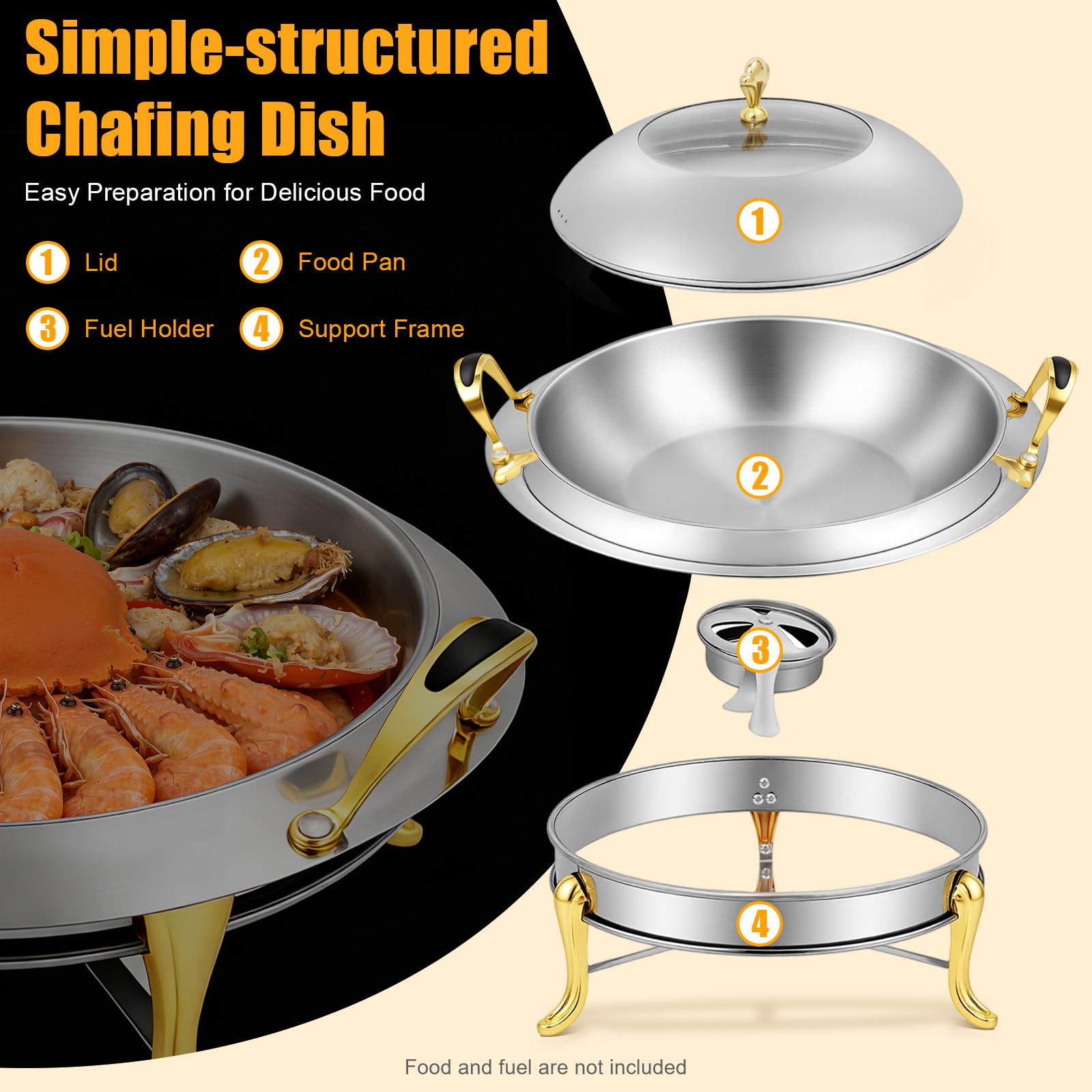 Contenitore rotondo Chafing Dish da 3 l, in acciaio inox, con coperchio, contenitore termico per buffet catering gastro e feste