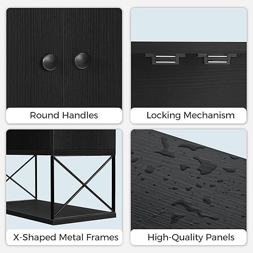 Vista 8 de Armario de pared de baño con 2 puertas y estante ajustable, botiquín de granja con toallero, armario de almacenamiento montado en la pared de 3 Negro