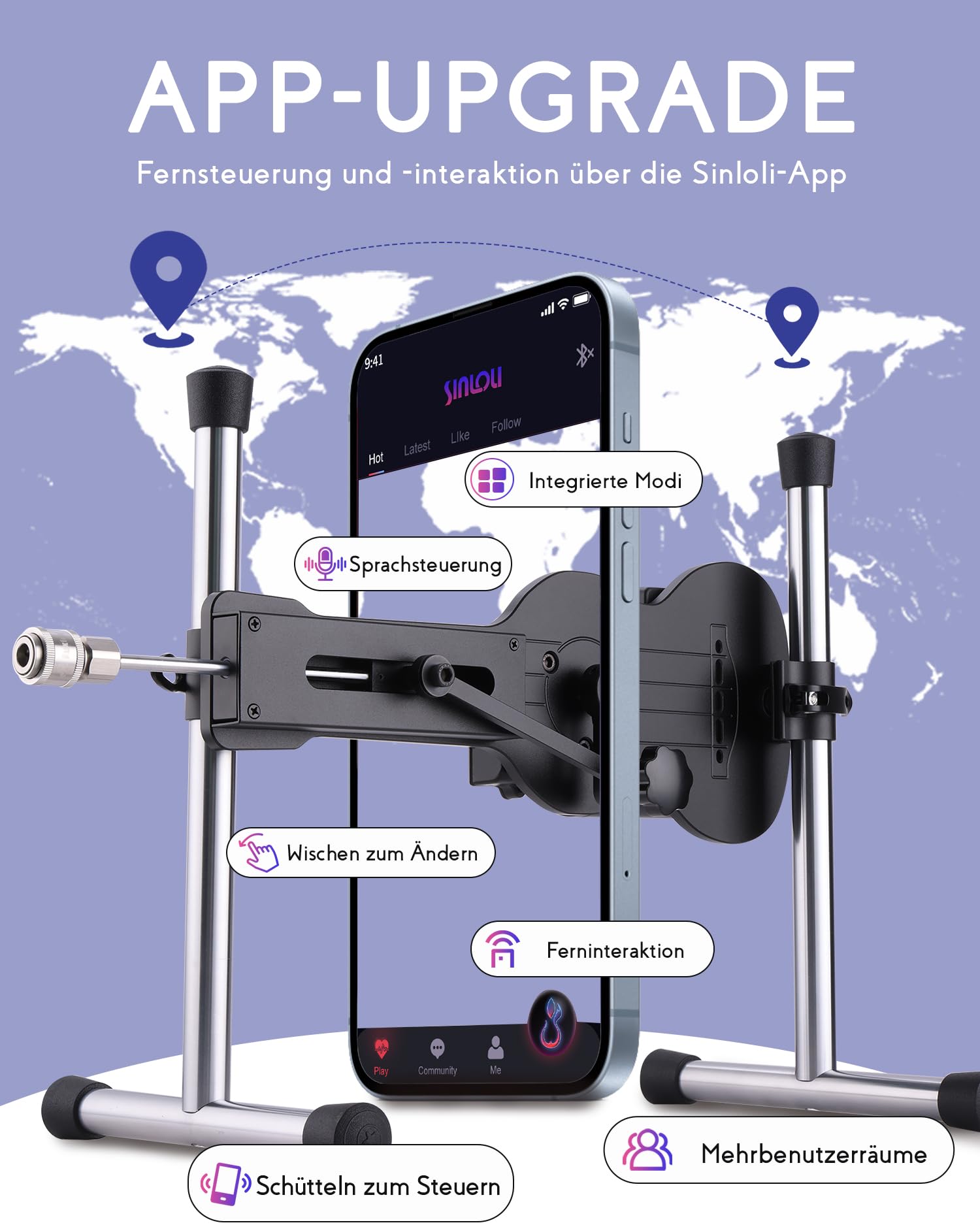 Sinloli APP-Sexmaschine, verbesserte APP-ferngesteuerte automatische Liebesmaschine mit im Dunkeln leuchtenden Silikon-Dildo-Aufsätzen, einstellbarer Stoßtiefe und Winkel, Sexspielzeug für Erwachsene