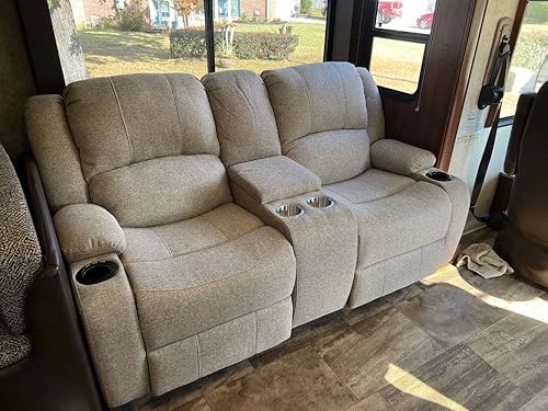 Miniatura 20 de RecPro Charles Powered - Sofá reclinable doble y sofá biplaza Muebles de pared Hugger RV – Tela de avena de 80 pulgadas