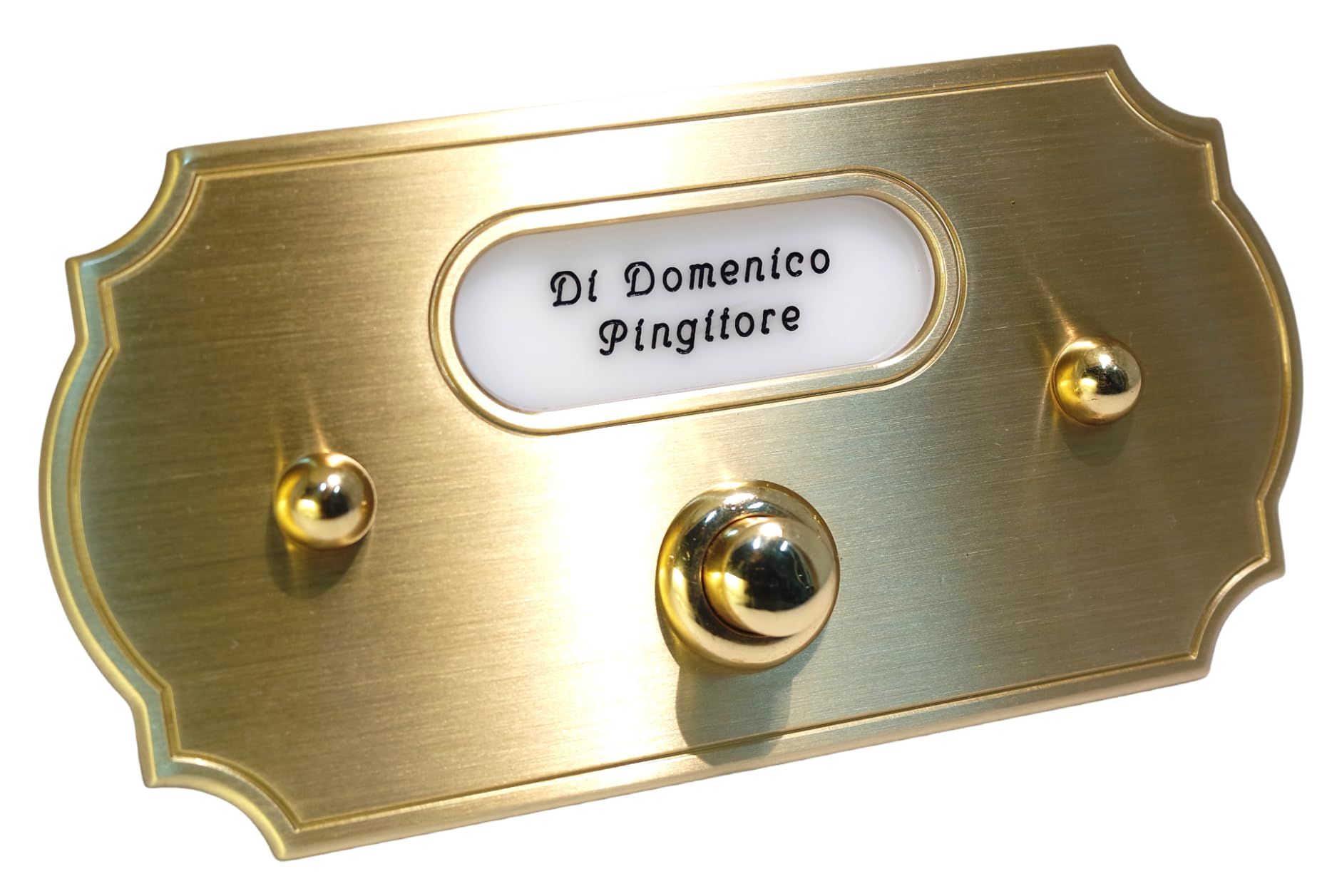 Neroni Mameli Placca Campanello in Ottone Satinato per Esterno abitazione - Porta Ingresso Casa, con Pulsante Elettrico - Modello Adriano - Made in Italy