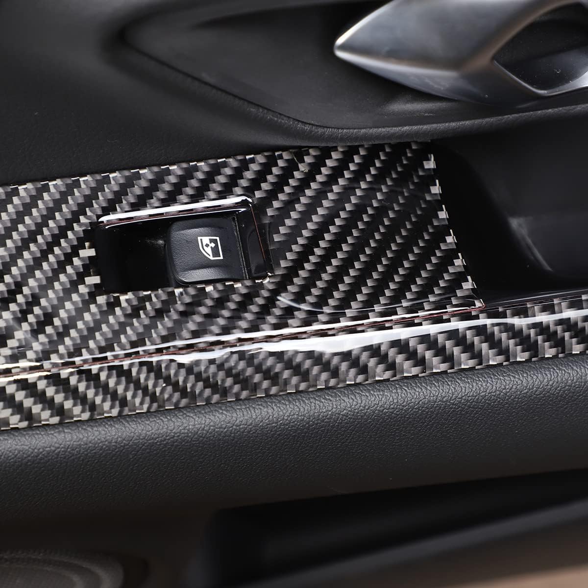 Fit for Toyota Supra GR A90 A91 MK5 2019-2022 Real Carbon Fiber Car Glass Lift Switch Decorative Panel Cover Sticker Protective Car Interior Accessories (Black Carbon Fiber)