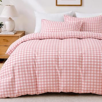 JOLLYVOGUE Gingham Duvet Cover Full Size, Pink Plaid Duvet Cover Set