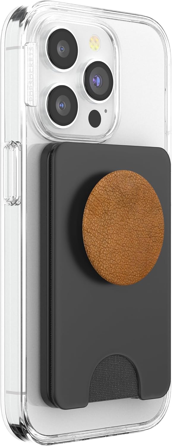 Brown Leather Texture Pattern PopSockets PopWallet for MagSafe