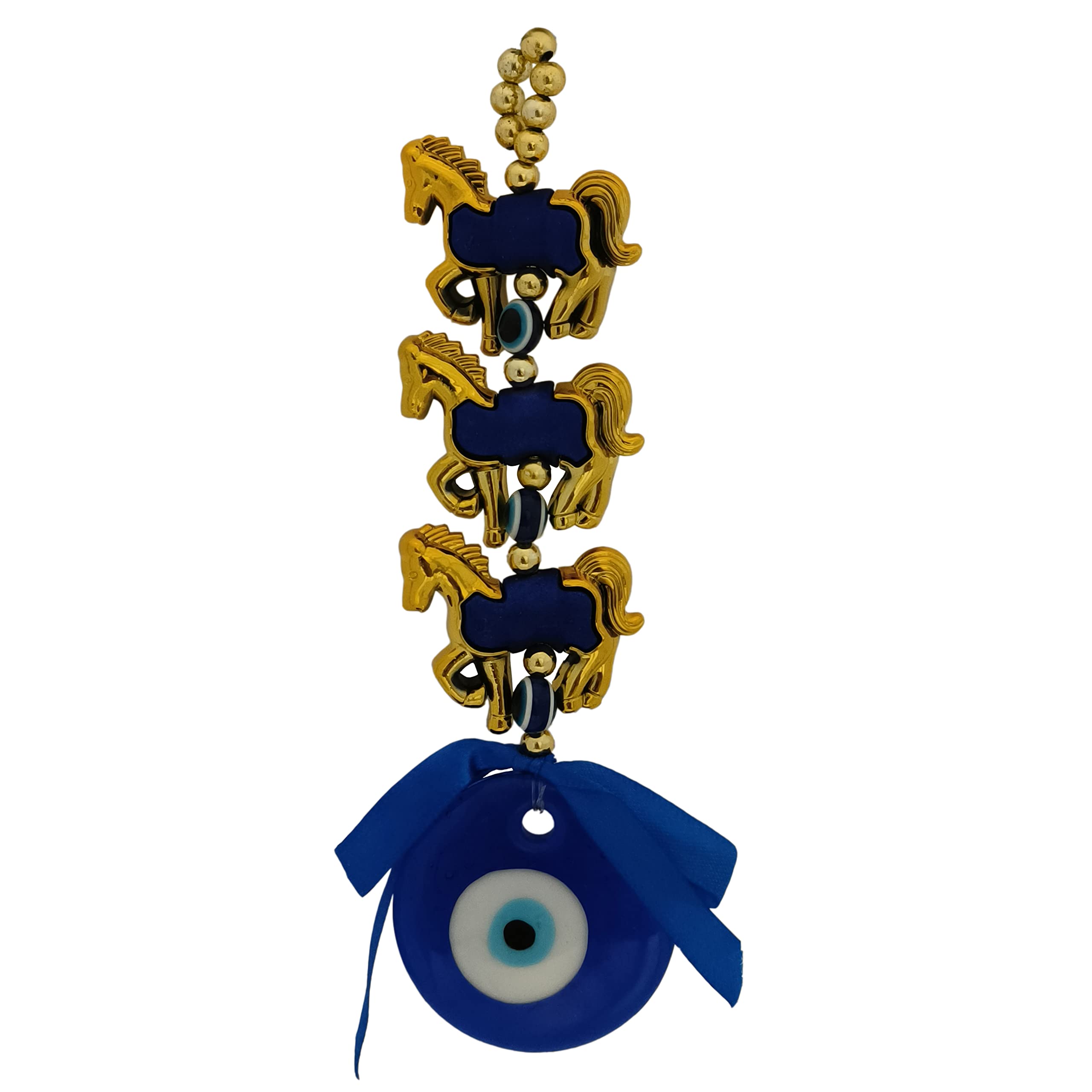 Divya Mantra Evil Eye Turkish Hanging Interior Accessories Home Kitchen Wall Decor Front Entrance Door Nazar Battu Good Luck Decorative Vastu Suraksha Drishti Bommai Showpiece Items 3 Horse Golden
