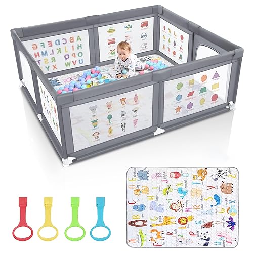 Miniatura 10 de Corralito premium para bebés con alfombrilla, 71 x 60 pulgadas, corralito extra grande para bebés y niños pequeños, centro de actividades para
