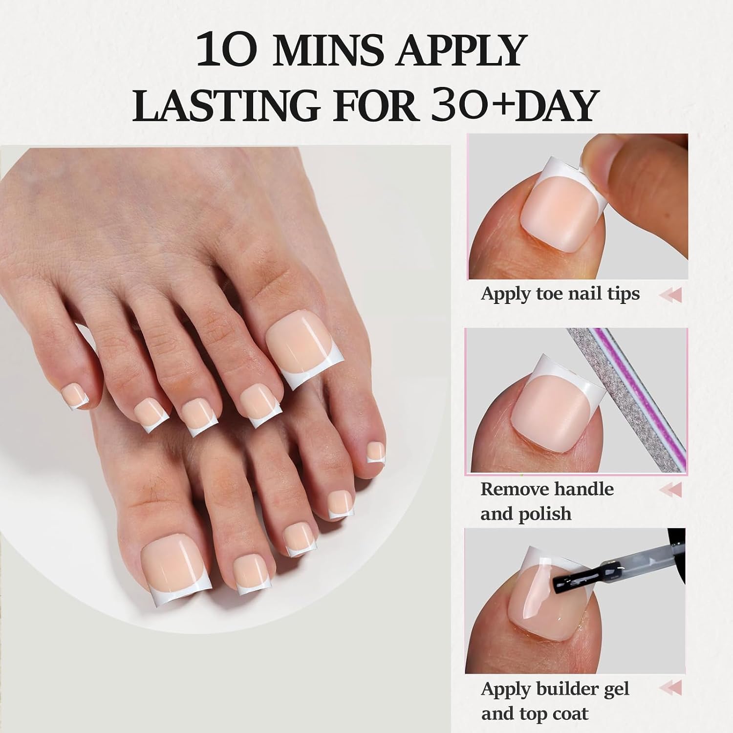 Toe Nail Tips Press on, French Toe Tips Press On Nails for Salon image 3