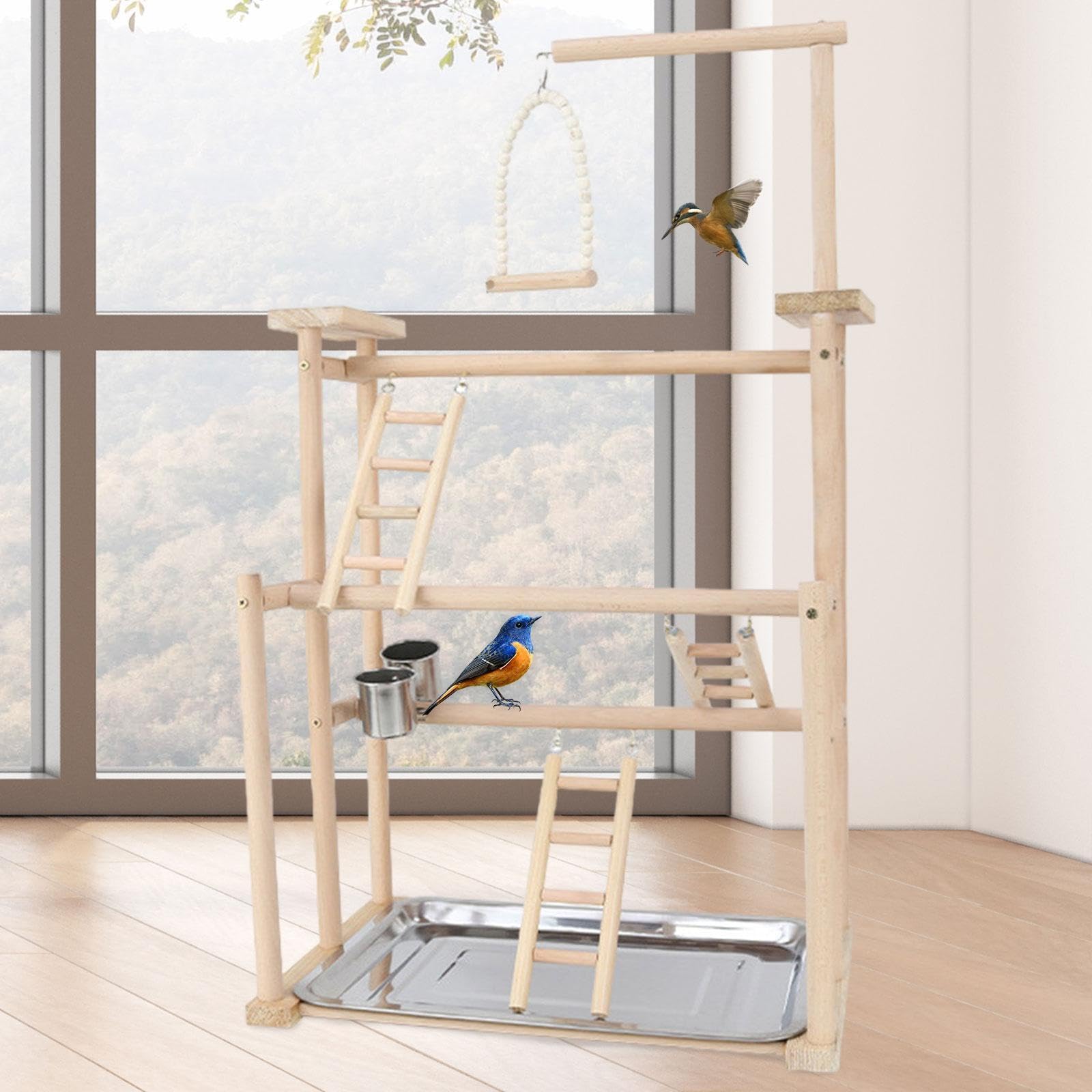 Ailan Jaula de para Madera para pájaros, Accesorios para Juegos, estación de Actividades Que promueve el Equilibrio y la coordinación en Aves, Percha de