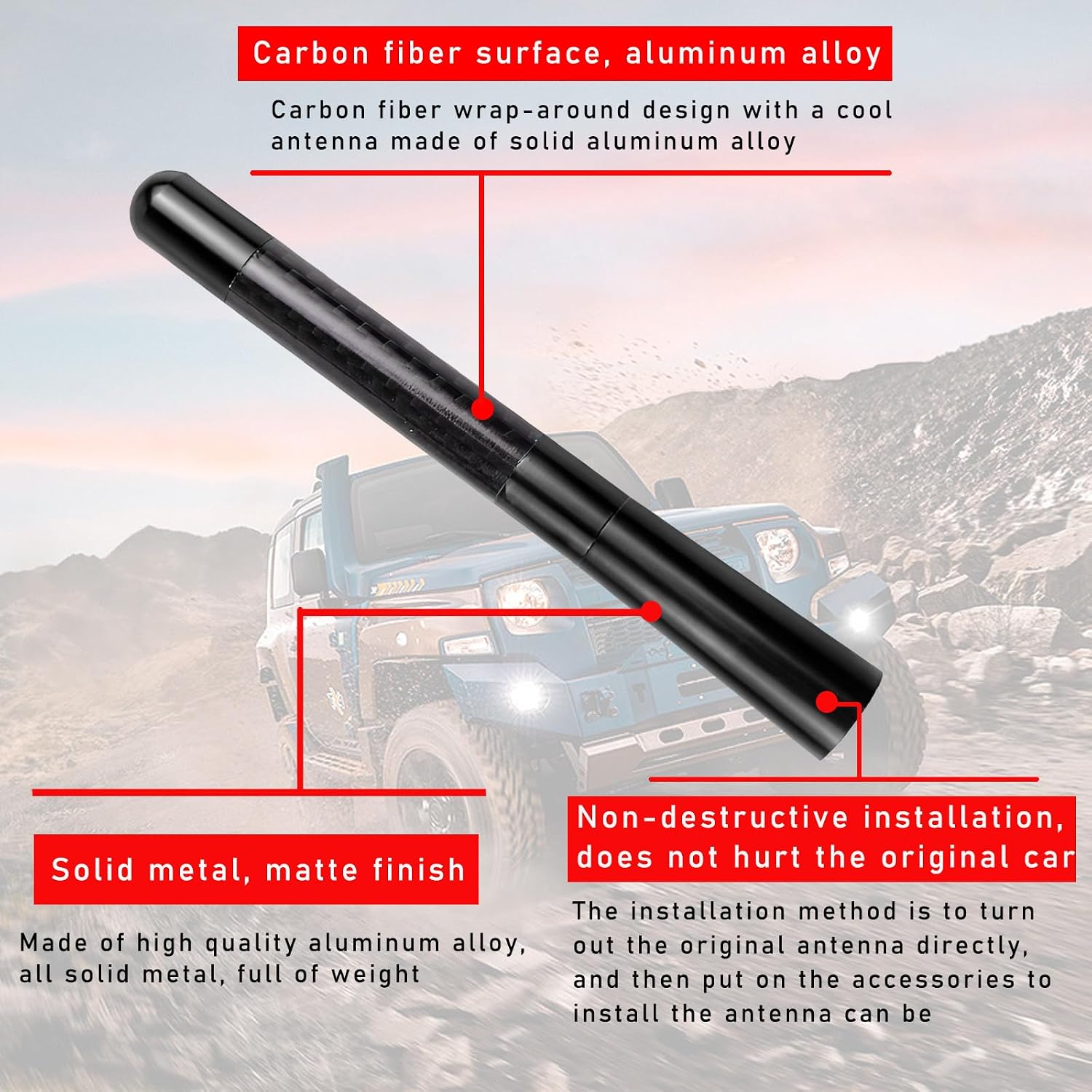 Augeny Car Short Antenna, Carbon Fiber Antenna Replacement with Screws for AM/FM Radio Reception, Car Accessories (4.72", Black) image 3